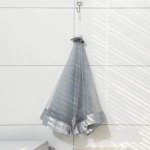Foldable grey mesh food cover with silver diamond pattern for home table dust protection