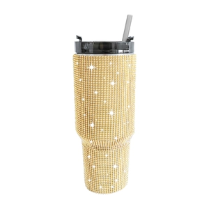 Sparkling gold rhinestone 20/30oz insulated tumbler with straw and black lid