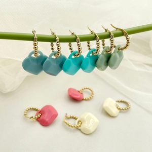 Cute handbag shaped acrylic earrings in multiple colors with golden stainless steel hoops