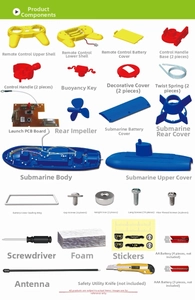 Detailed view of all assembly components for the DIY wireless remote control submarine toy