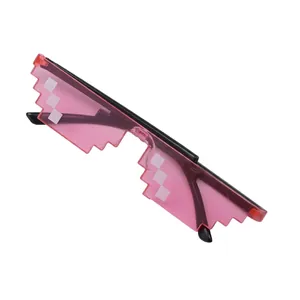 Detail of pink pixel sunglasses with white square pattern for fun party costume