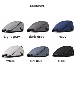 Detailed color display of cotton beret hats featuring adjustable metal buckles and stitching