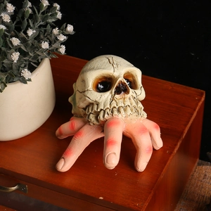Halloween Resin Skull Hand Ornament Spooky Skeleton Realistic Horror Desktop Figurine Haunted House Party Decor Novelty
