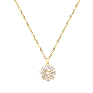Collier avec pendentif fleur rotative en zircon et acier inoxydable doré pour femme