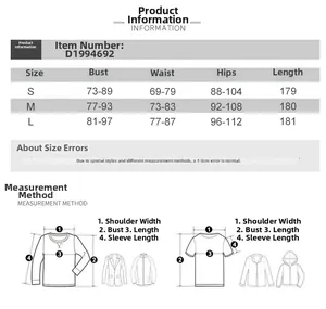 Detailed size chart for sexy V-neck slim dress showing S, M, L measurements in centimeters
