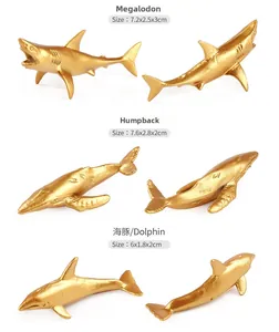 Figurine di animali marini dorati inclusi megalodonte e delfino con dimensioni