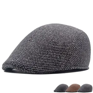 Men Retro Flat Cap British Style Ivy Hat Cotton Polyester Tweed Warm Windproof Adjustable Classic Herringbone
