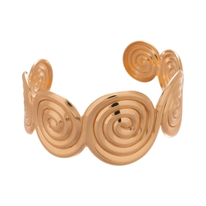 Minimalist gold spiral geometric cuff bracelet with polished metal texture for women