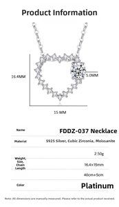 Detail view of S925 sterling silver heart necklace with moissanite pendant dimensions