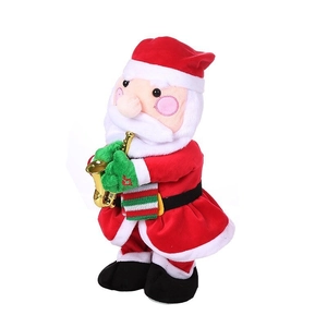 Electric singing Santa Claus plush toy playing saxophone on a white background