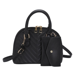 Schwarzes gestepptes Muscheltaschen-Set mit passender Brieftasche und goldenen Akzenten
