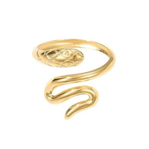 Vintage 18K gold plated snake-shaped adjustable open ring in stainless steel for women