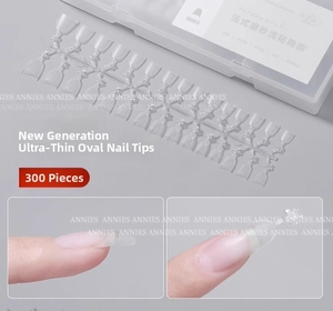 Detailed view of 300pcs ultra-thin matte oval false nail tips with clear storage box