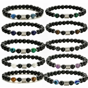 Stainless Steel Natural Stone Beaded Bracelet For Men Women Handmade Elastic Agate Tiger Eye Lava Rock Charm Fashion Jewelry