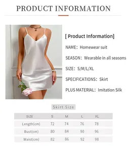 Detailed size chart for women's imitation silk nightgown with fabric and measurement info