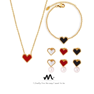 Heart Shape Titanium Steel Jewelry Necklace Bracelet Earrings Mother Of Artificial Pearl Acrylic For Women Luxury
