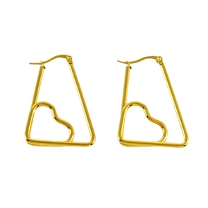 Boucles d'oreilles en acier inoxydable doré 18K avec design géométrique en forme de cœur