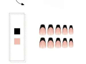 French tip press-on nails with black borders on nude base in square-round shape