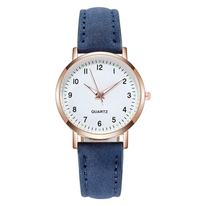 Luminous vintage quartz watch with blue suede strap and rose gold case for women