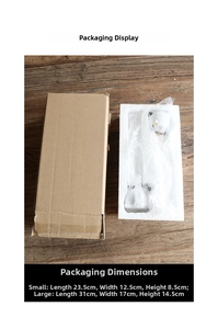 Size chart for resin chef figurines showing packaging dimensions for small and large sizes