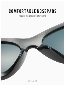 Detail view of comfortable integrated nosepads on these vintage triangle sunglasses
