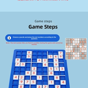 Detail of blue Sudoku board with number tiles for kids' logic and memory training