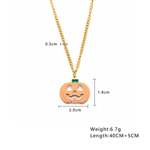 Detailed size specifications for pumpkin pendant necklace with chain length and weight info