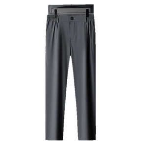 Men's ice silk casual trousers in dark grey with adjustable drawstring elastic waist