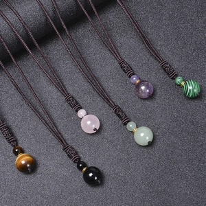 Natural Stone Pendant Necklace Handmade Braided Rope Tiger Eye Obsidian Amethyst Rose Quartz Malachite Jewelry Unisex