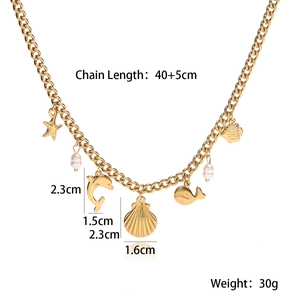 Detailed size chart for 18K gold plated stainless steel necklace with ocean charms