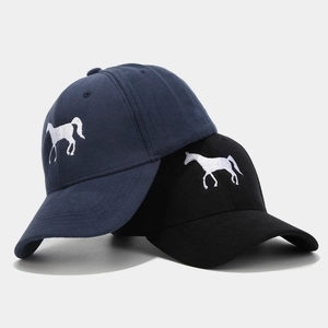 Fashionable baseball cap with horse embroidery in navy blue and black colors