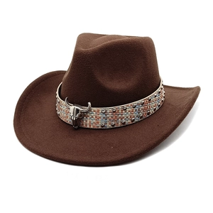 Western Cowboyhut Wollfilz Bullenschädel Metalldekor Gewebtes Band Nieten Breitkrempiger Ethno-Fedora Für Damen Herren