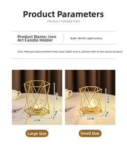 Detailed size specifications for large and small gold iron nordic candle holders