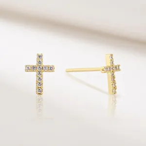 Vintage Cross Stud Earrings Zirconia Inlaid 925 Sterling Silver Earring Post Copper Gold Silver Plated Fashion Women Jewelry
