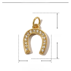 Detailed dimension drawing of a gold horseshoe pendant with zircon inlay for necklaces