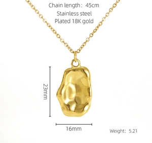 Detailed spec sheet of 18K gold plated stainless steel necklace with 45cm chain length