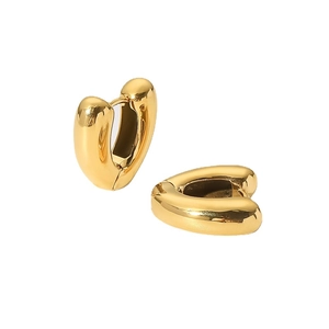 Polished 18K gold plated stainless steel heart shaped hoop earrings for women