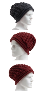 Détail du motif en maille nid d'abeille sur les bonnets d'hiver chauds