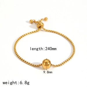 18k gold plated stainless steel bracelet with 9.8mm round bead and adjustable slide clasp