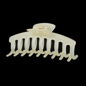Gros plan sur la pince à cheveux beige mat translucide avec ressort en métal solide