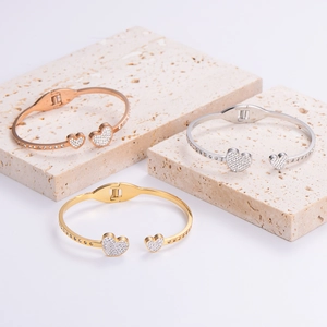 Minimalist open heart bracelets in gold silver and rose gold with zircon accents