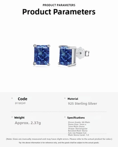 Détails des boucles d'oreilles en argent 925 avec zircon bleu taille glace 5x7mm et S925