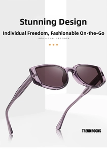 Detail of translucent purple TR90 sunglasses frame with dark polarized lenses