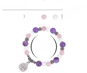 Détails du bracelet yoga en jaspe zèbre rose avec pendentif arbre de vie et perles