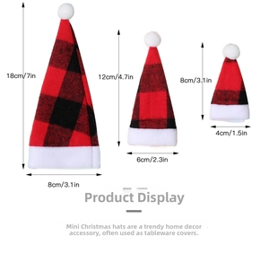 Size chart for mini plaid Christmas hats in three dimensions for cutlery or bottle decor
