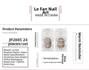 Short press-on nails set with 24 pieces in pink and blue dots, includes 1g glue