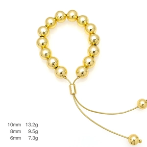 Adjustable 18k gold plated beaded bracelet with drawstrings showing 6mm 8mm 10mm sizes