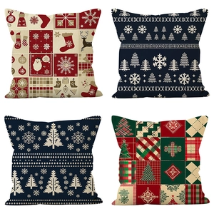 Weihnachts Kissenbezug Leinen Weihnachtsmann Rentier Baum Schneeflocke Druck Feiertag Haus Sofa Dekoration Festlich