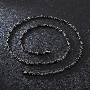 Close-up of a dark grey twisted rope chain necklace with a secure lobster clasp closure