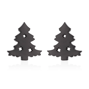 Minimalist black stainless steel Christmas tree stud earrings with subtle reflection